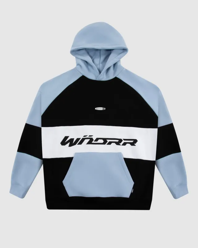 COMBINE PANEL HOOD SWEAT - BLACK/AIR BLUE sold by WNDRR