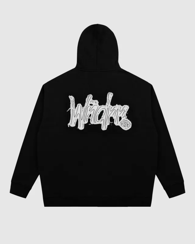 FRAYED HOOD SWEAT - BLACK sold by WNDRR