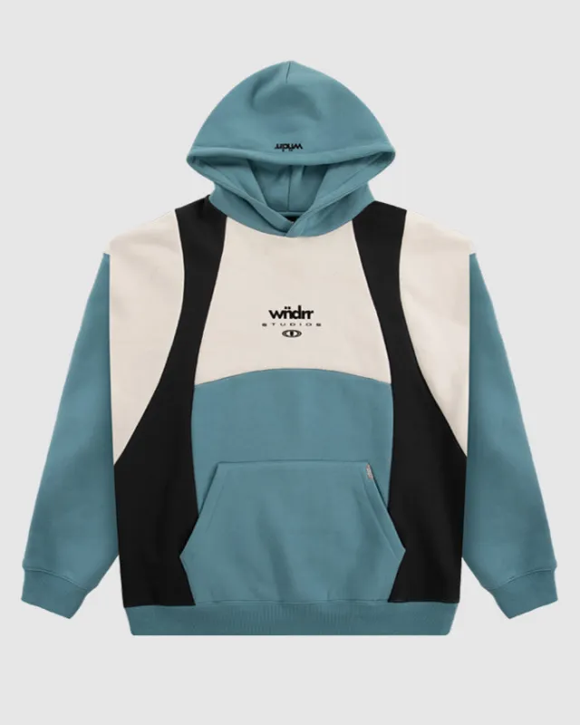 FRAMED PANEL HOOD SWEAT - DUSK BLUE/OFF WHITE sold by WNDRR