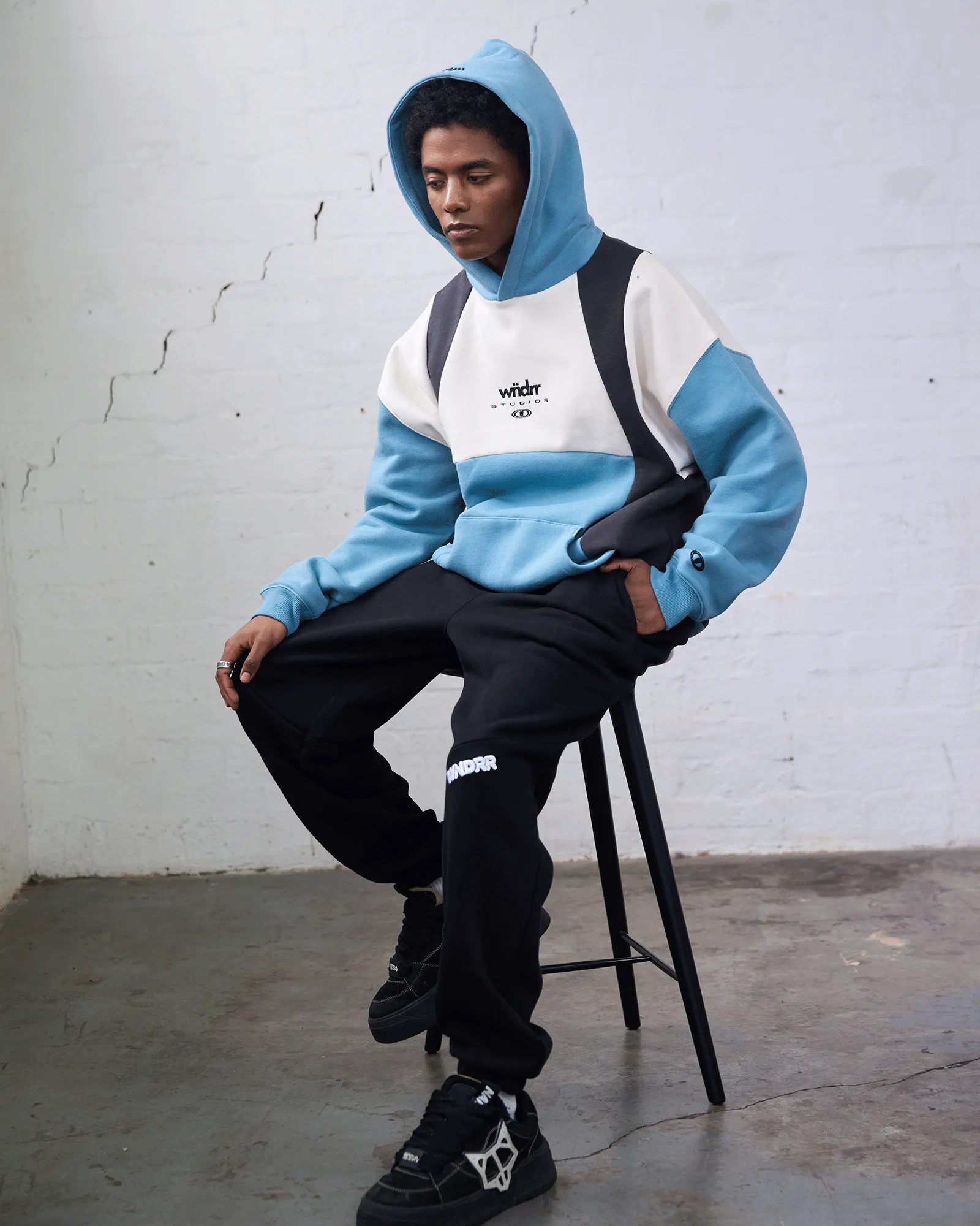 FRAMED PANEL HOOD SWEAT - DUSK BLUE/OFF WHITE sold by WNDRR product image thumbnail 4