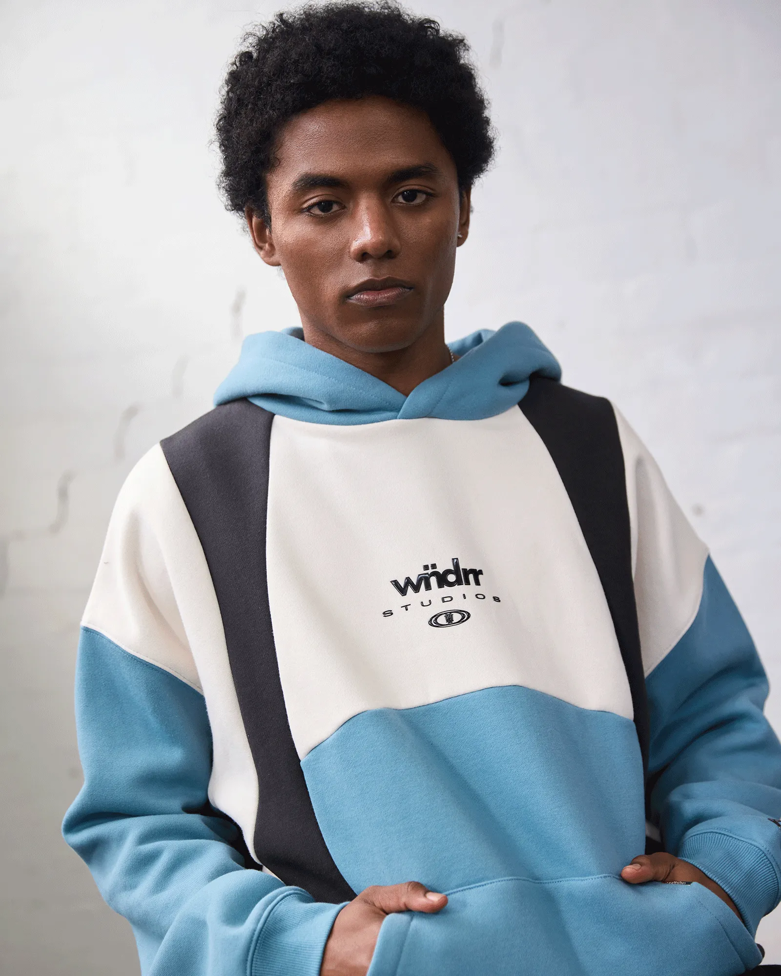 FRAMED PANEL HOOD SWEAT - DUSK BLUE/OFF WHITE sold by WNDRR product image thumbnail 2