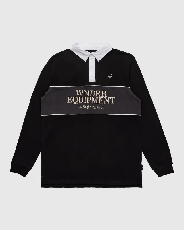 REGAL PANEL RUGBY POLO - BLACK sold by WNDRR