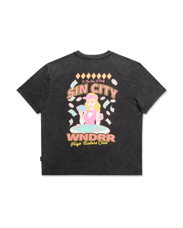 SIN CITY BOX FIT TEE - WASHED BLACK sold by WNDRR