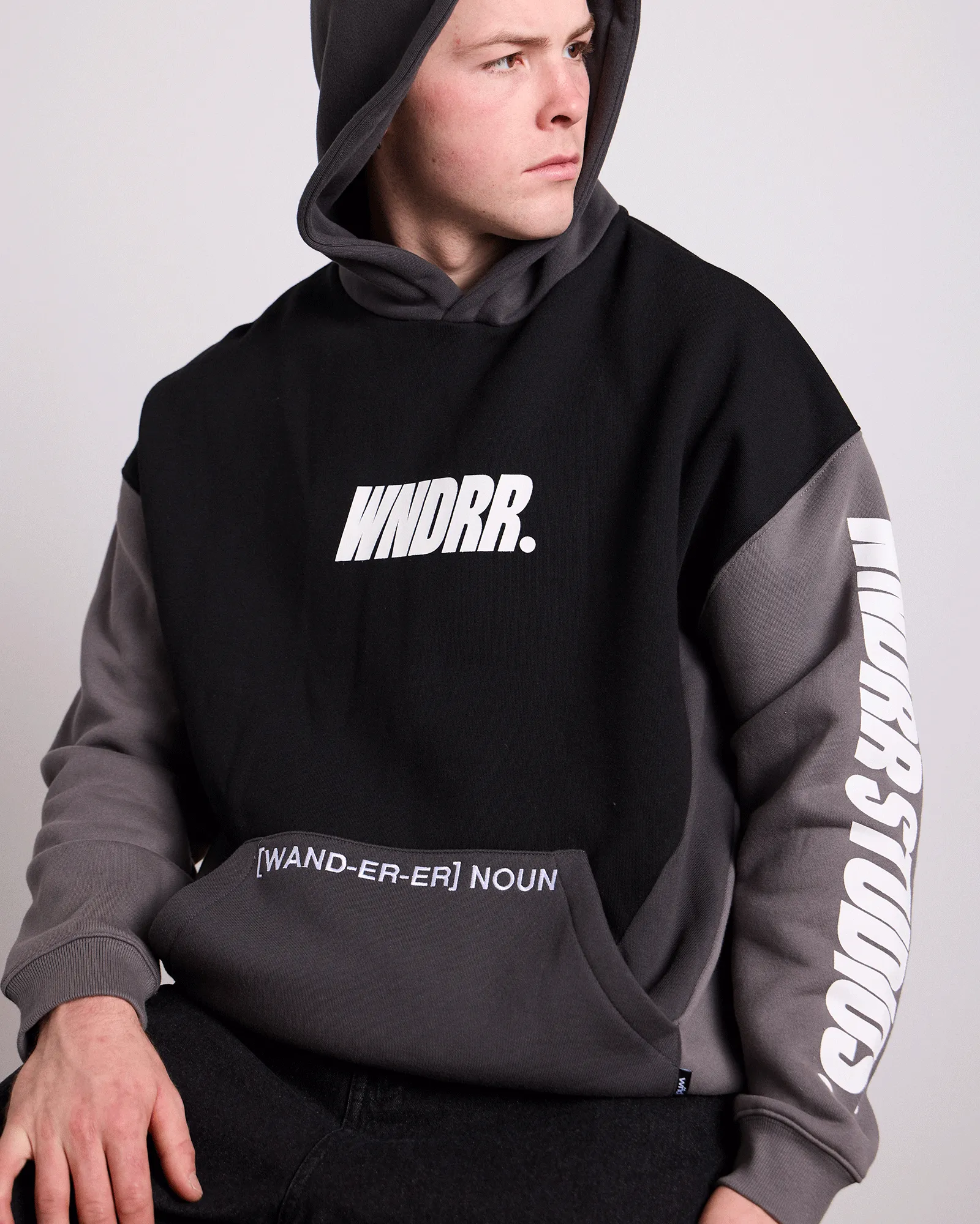 DRIFT PANEL HOOD SWEAT - BLACK/GREY sold by WNDRR product image thumbnail 2