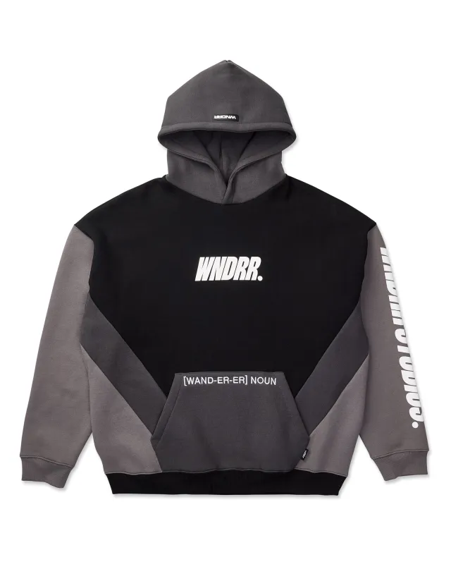 DRIFT PANEL HOOD SWEAT - BLACK/GREY sold by WNDRR