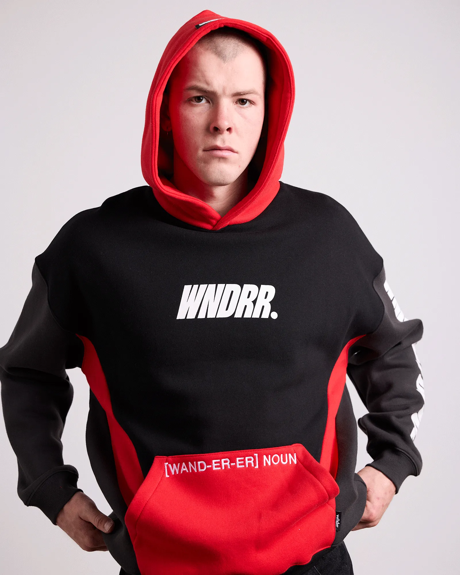 DRIFT PANEL HOOD SWEAT - BLACK/RED sold by WNDRR product image thumbnail 2