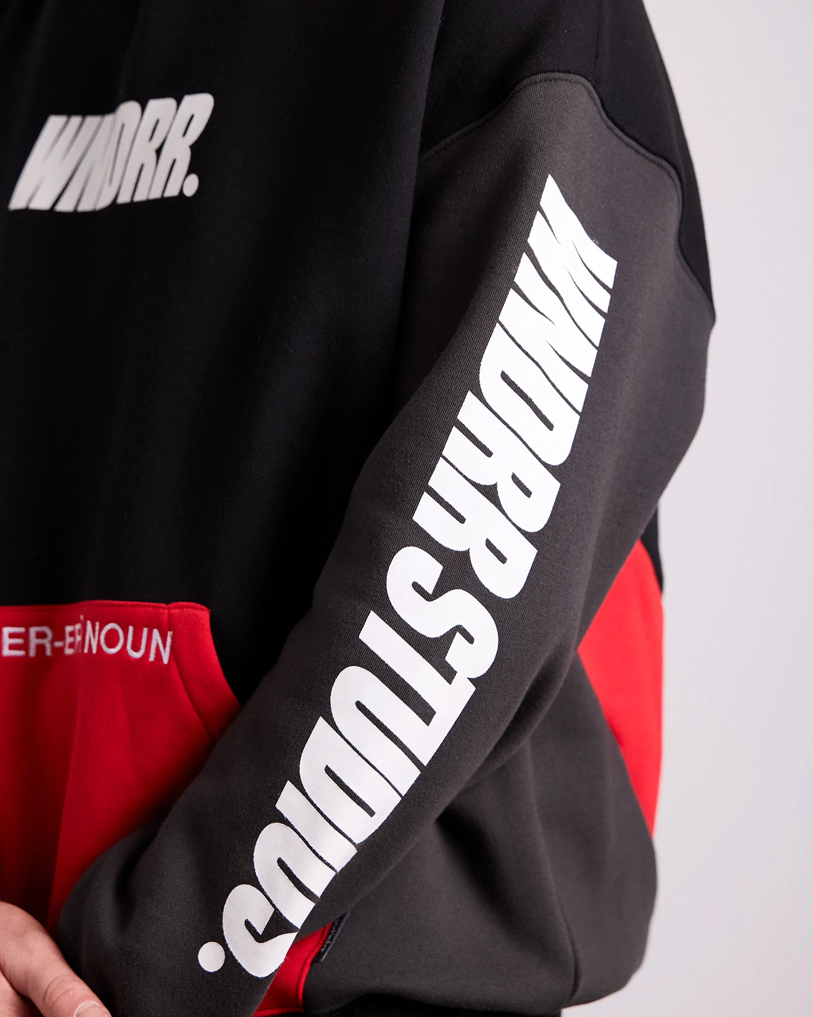 DRIFT PANEL HOOD SWEAT - BLACK/RED sold by WNDRR product image thumbnail 5