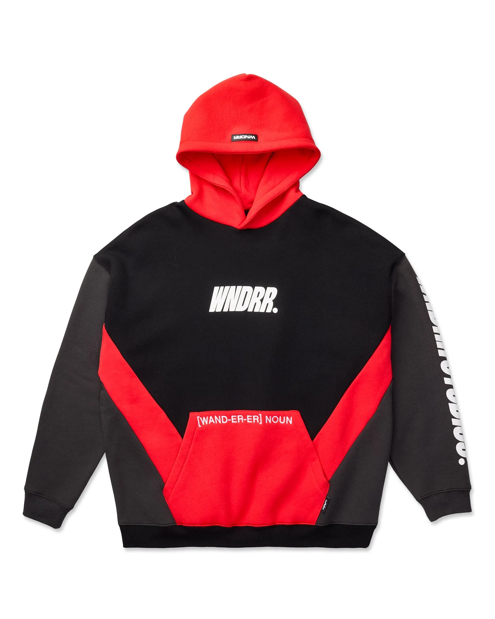 DRIFT PANEL HOOD SWEAT - BLACK/RED sold by WNDRR