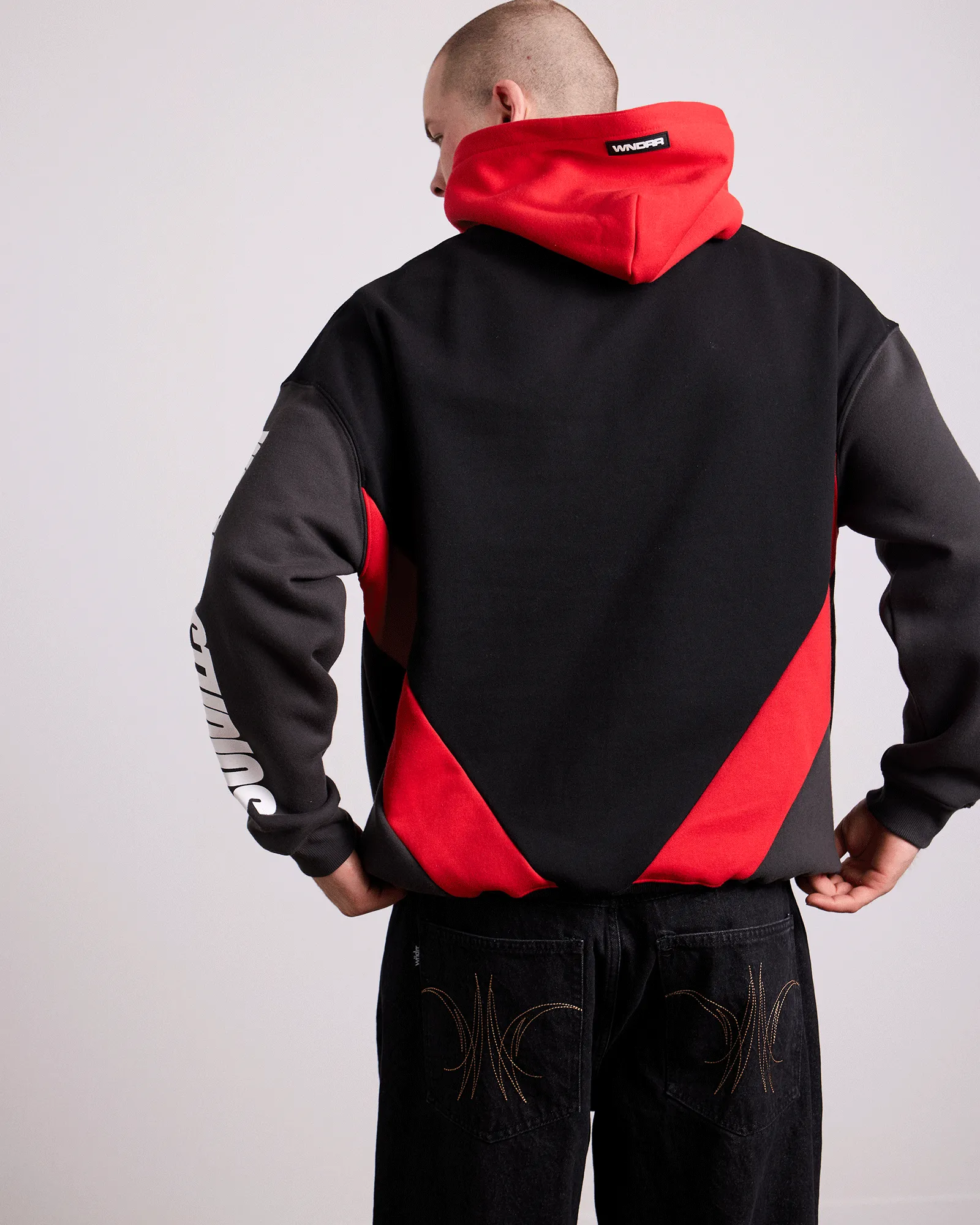 DRIFT PANEL HOOD SWEAT - BLACK/RED sold by WNDRR product image thumbnail 4