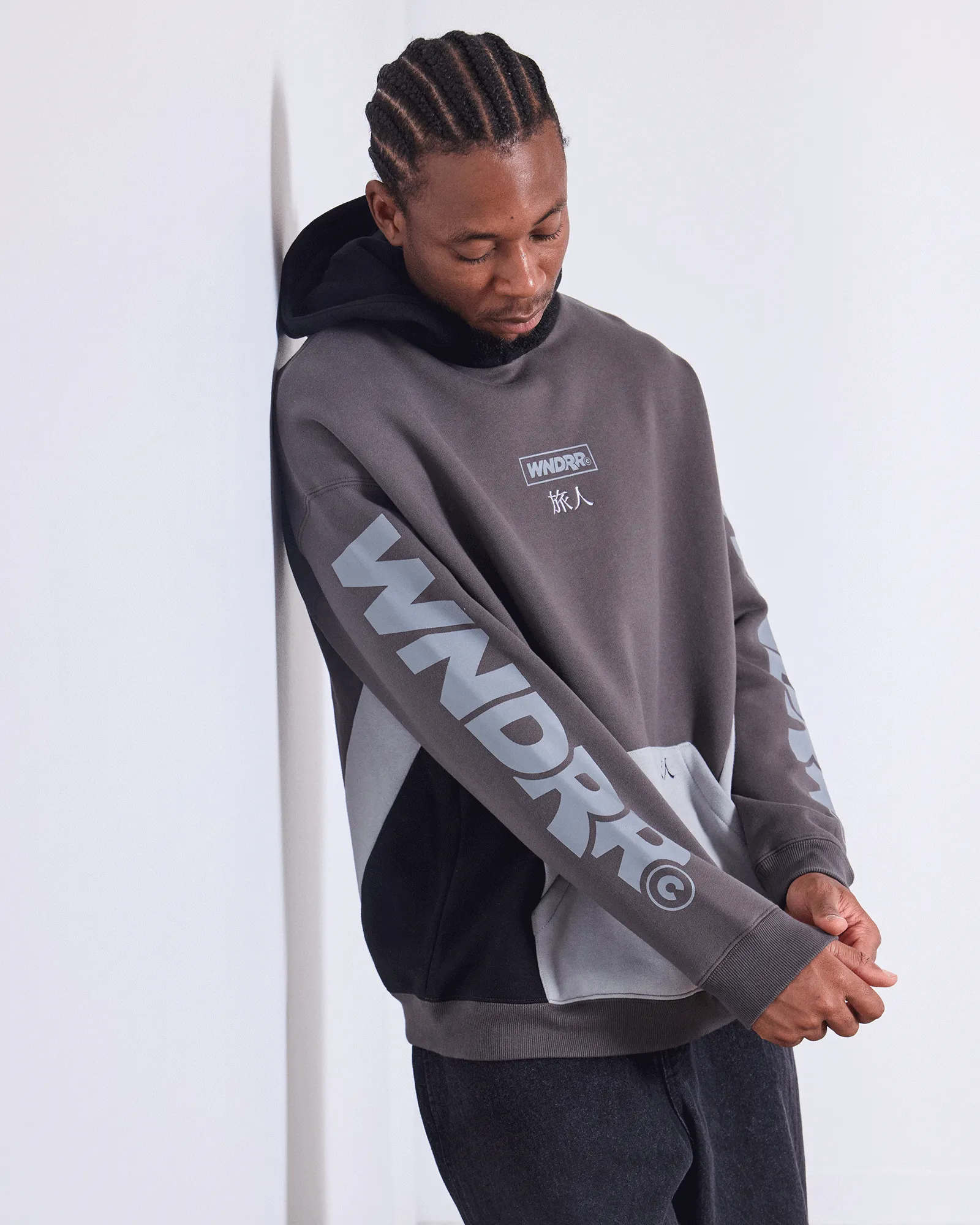 PRIVACY PANEL HOOD SWEAT - GREY/BLACK sold by WNDRR product image thumbnail 2