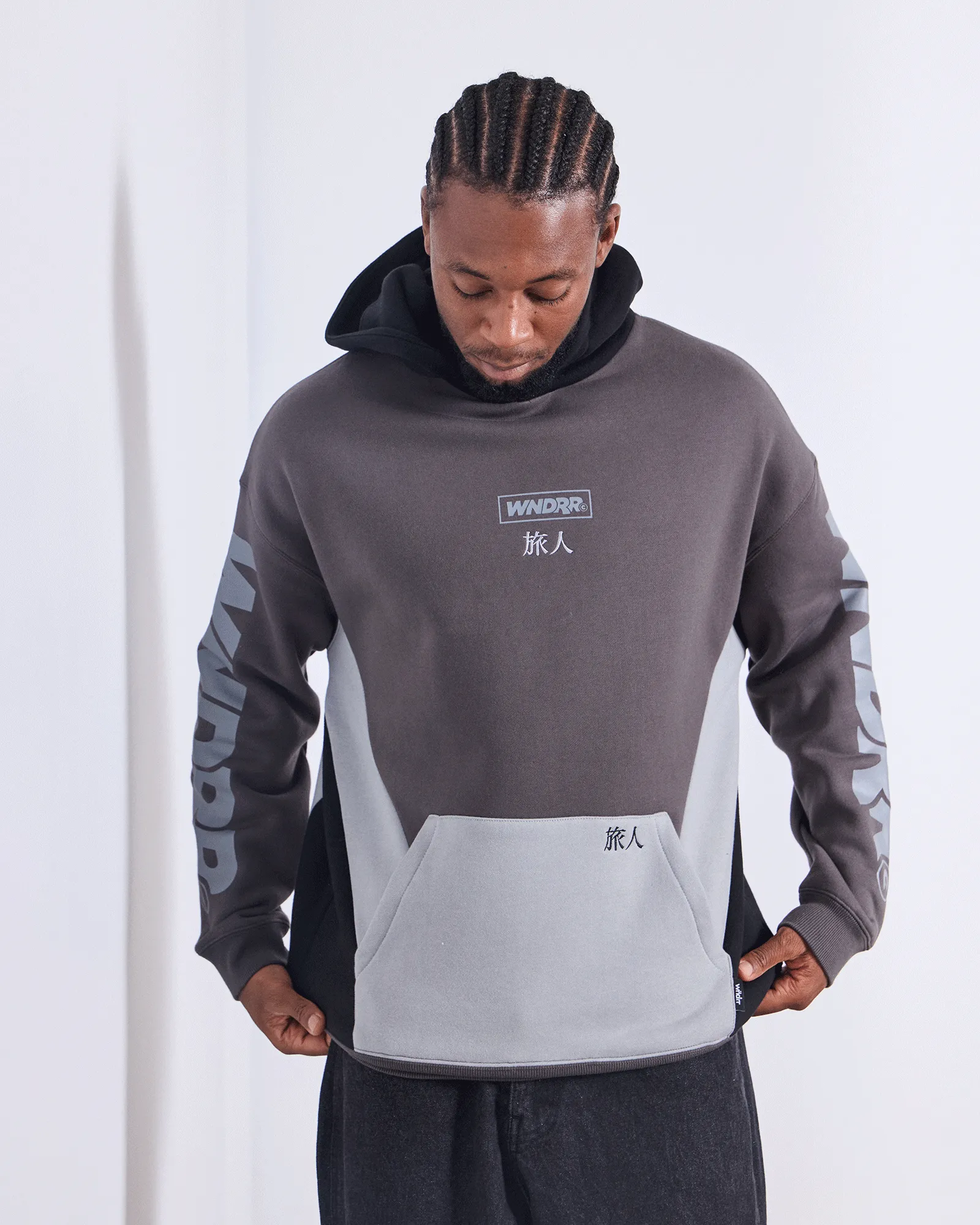 PRIVACY PANEL HOOD SWEAT - GREY/BLACK sold by WNDRR product image thumbnail 5