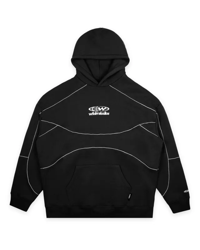 GLOBE PANEL HOOD SWEAT - BLACK made by WNDRR