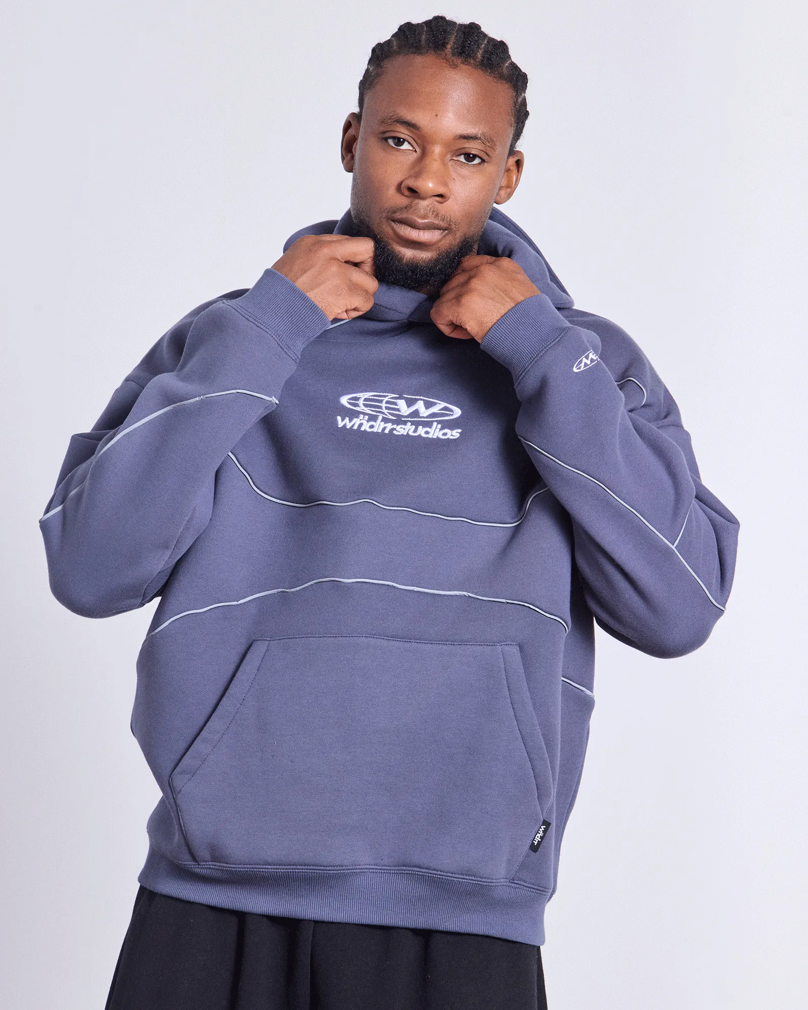 GLOBE PANEL HOOD SWEAT - STORM BLUE sold by WNDRR product image thumbnail 2