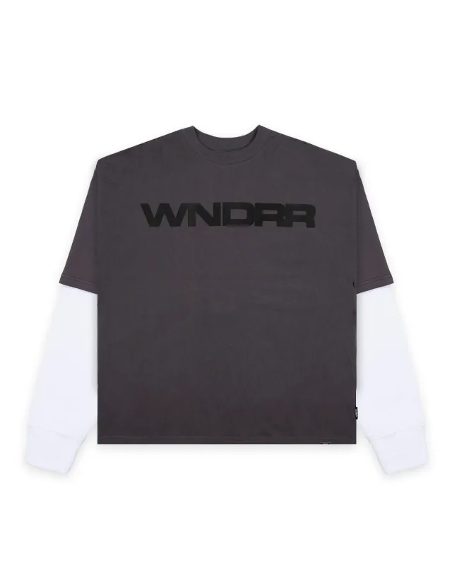 MOTIF LAYERED L/S TEE - CHARCOAL made by WNDRR