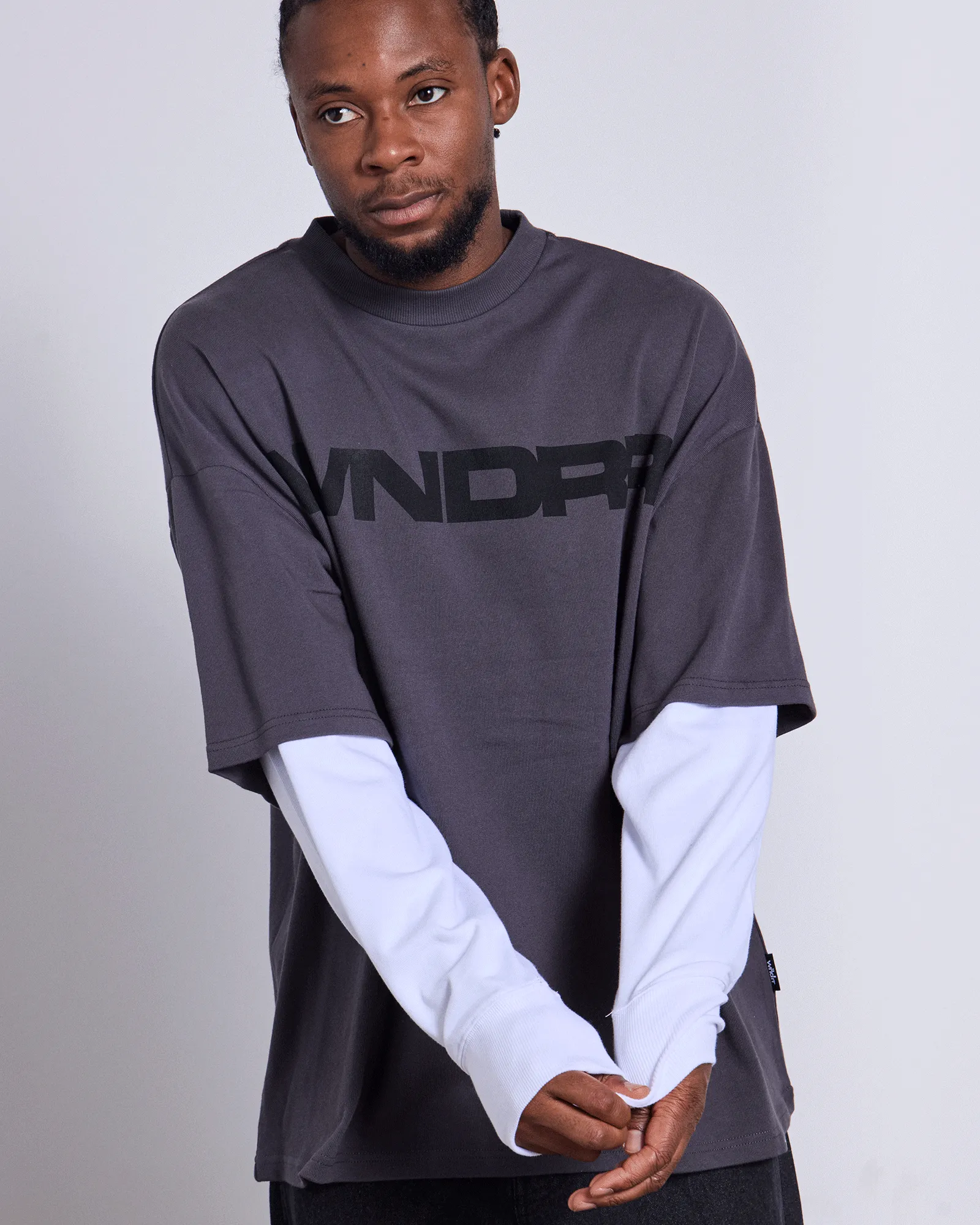 MOTIF LAYERED L/S TEE - CHARCOAL sold by WNDRR product image thumbnail 2