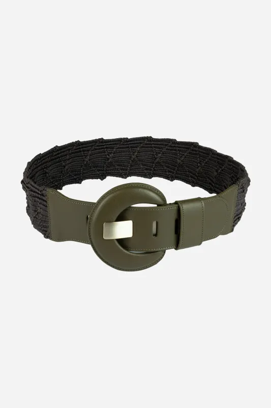 Cintura in elastico con fibbia rotonda in pelle Oprah Fango sold by Gavazzeni