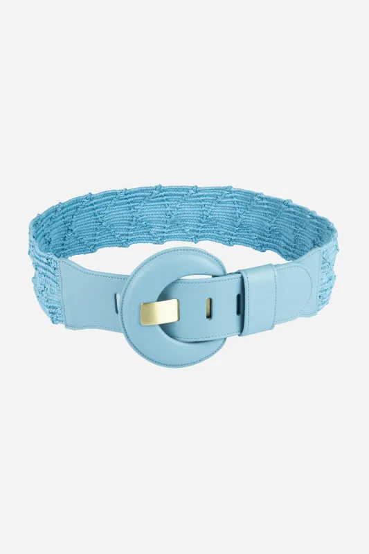 Cintura in elastico con fibbia rotonda in pelle Oprah Azzurro sold by Gavazzeni