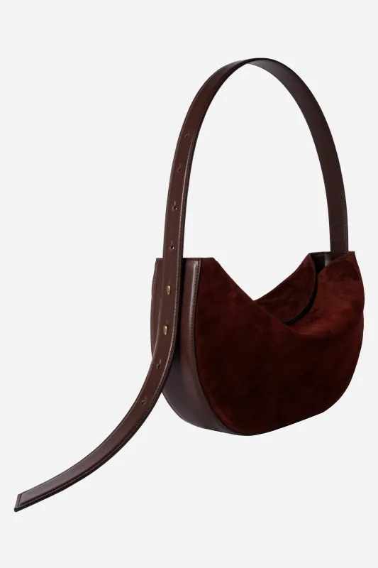 Borsa Ophelia mezzaluna in Suede Bordeaux sold by Gavazzeni