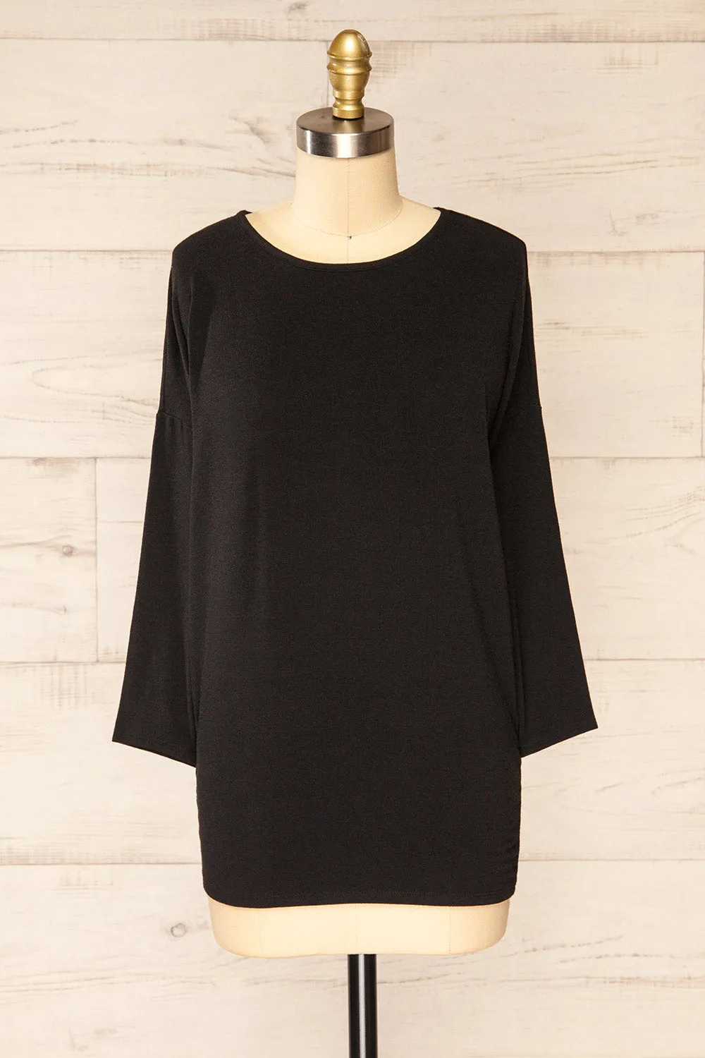 Vincennes Black | Round Collar 3/4 Sleeve Top sold by Boutique 1861