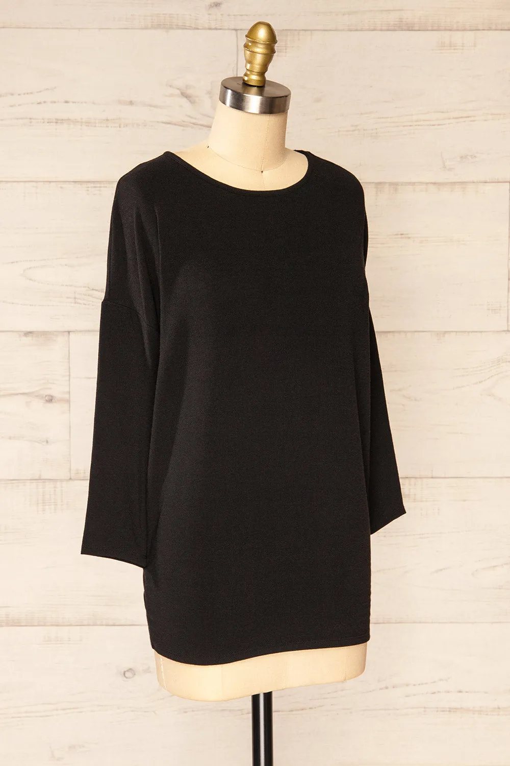 Vincennes Black | Round Collar 3/4 Sleeve Top sold by Boutique 1861 product image thumbnail 4