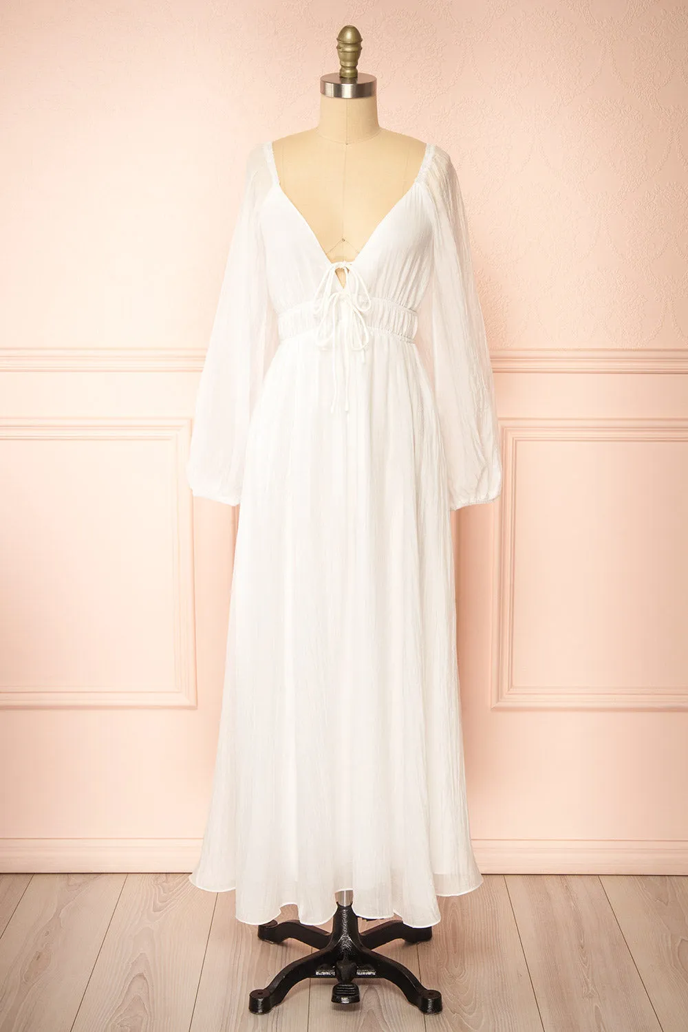 Fallon | White Maxi Dress w/ Long Sleeves sold by Boutique 1861