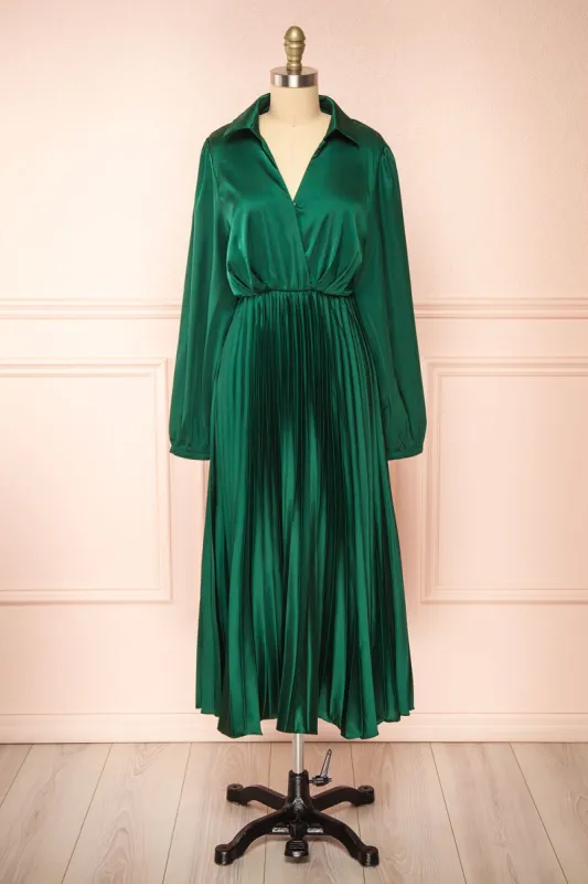 Calira | Green Midi Dress w/ Long Sleeves sold by Boutique 1861