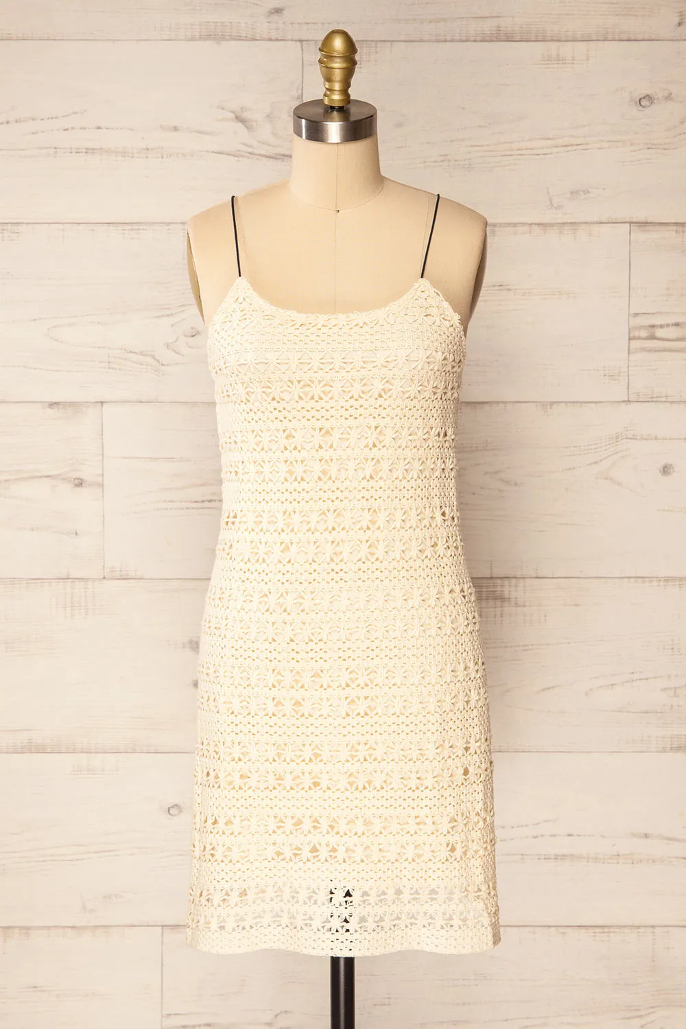 Denver | Beige Short Floral Crochet Dress sold by Boutique 1861