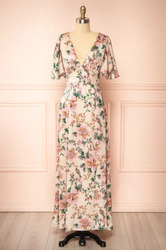 Morriven | Satin Maxi Dress w/ Floral Pattern sold by Boutique 1861