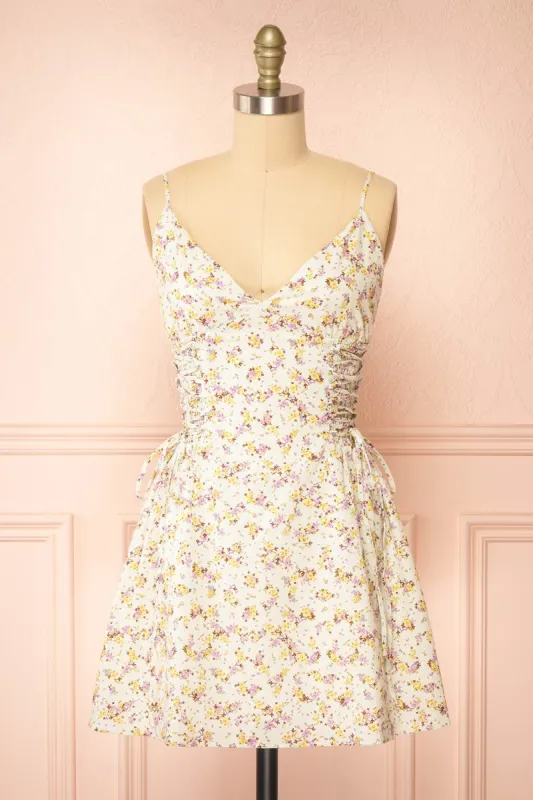 Aleena | Short Floral Dress w/ Ruched Sides made by Boutique 1861