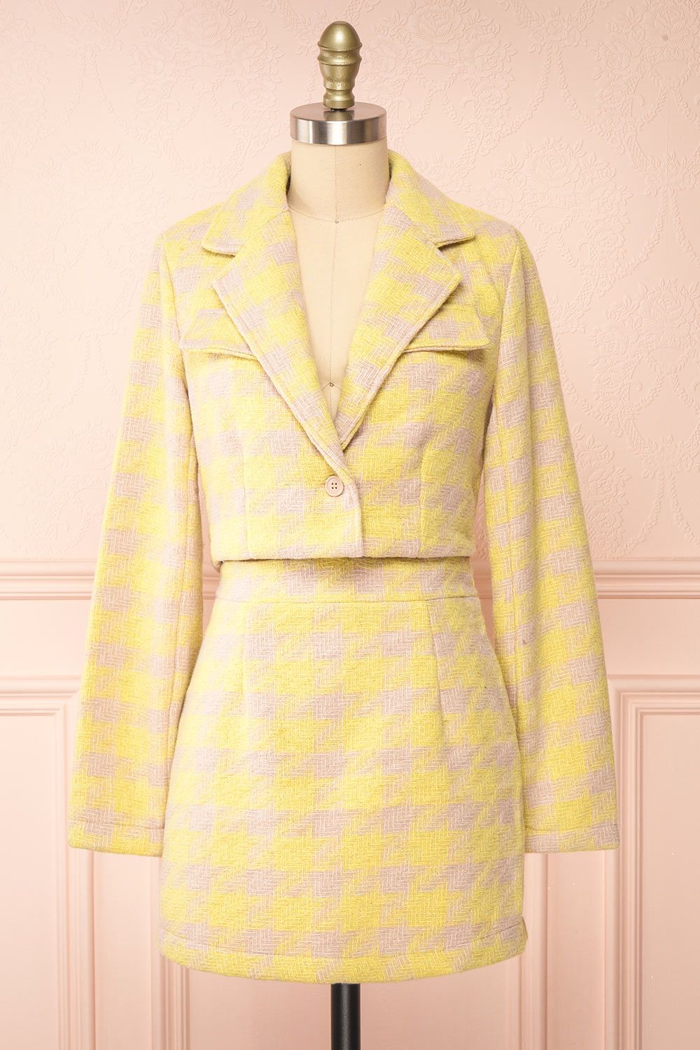 Set Lanajane Yellow | Houndstooth Cropped Blazer and Skirt sold by Boutique 1861