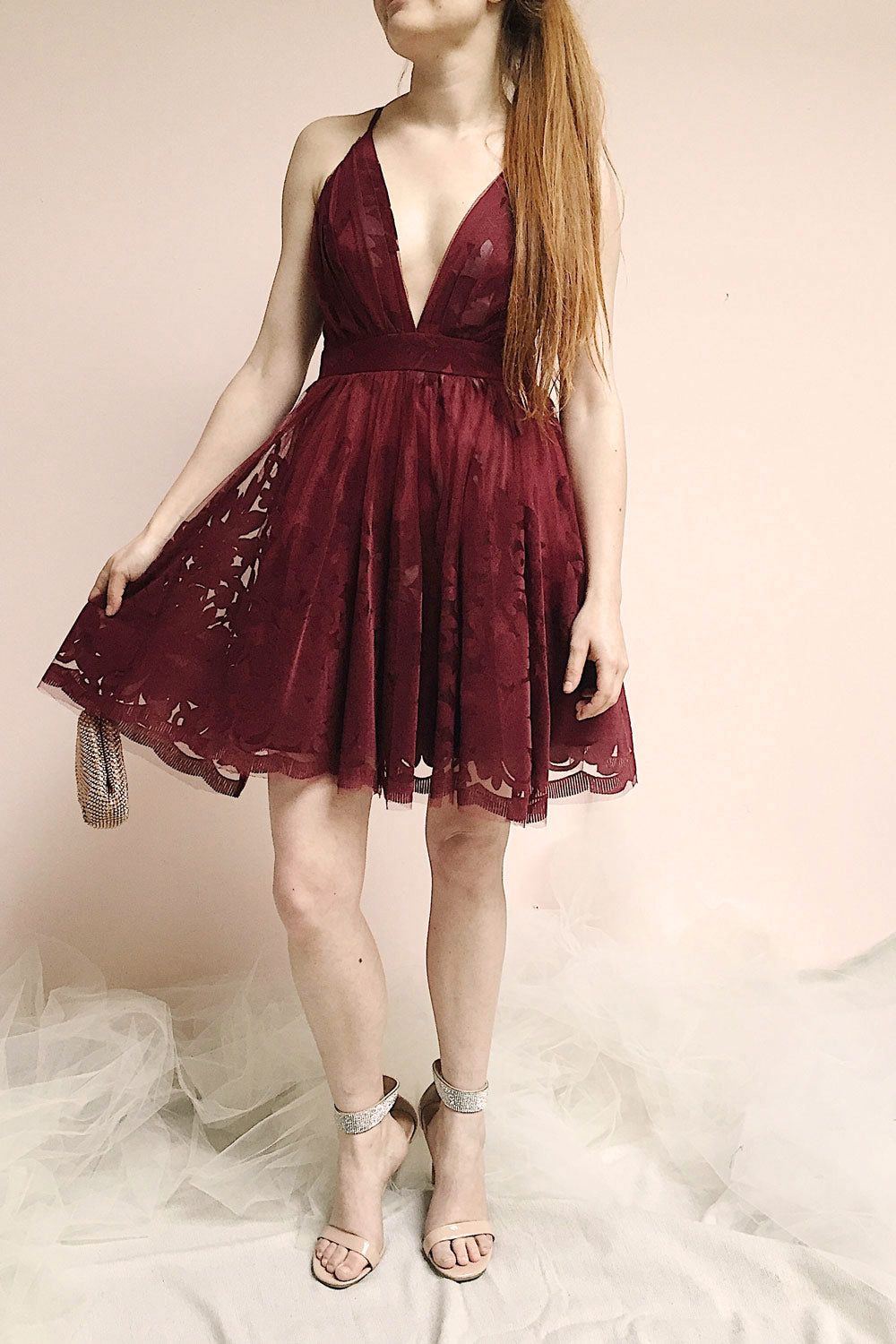 Filly Burgundy | Velvet Pattern Dress sold by Boutique 1861 product image thumbnail 2