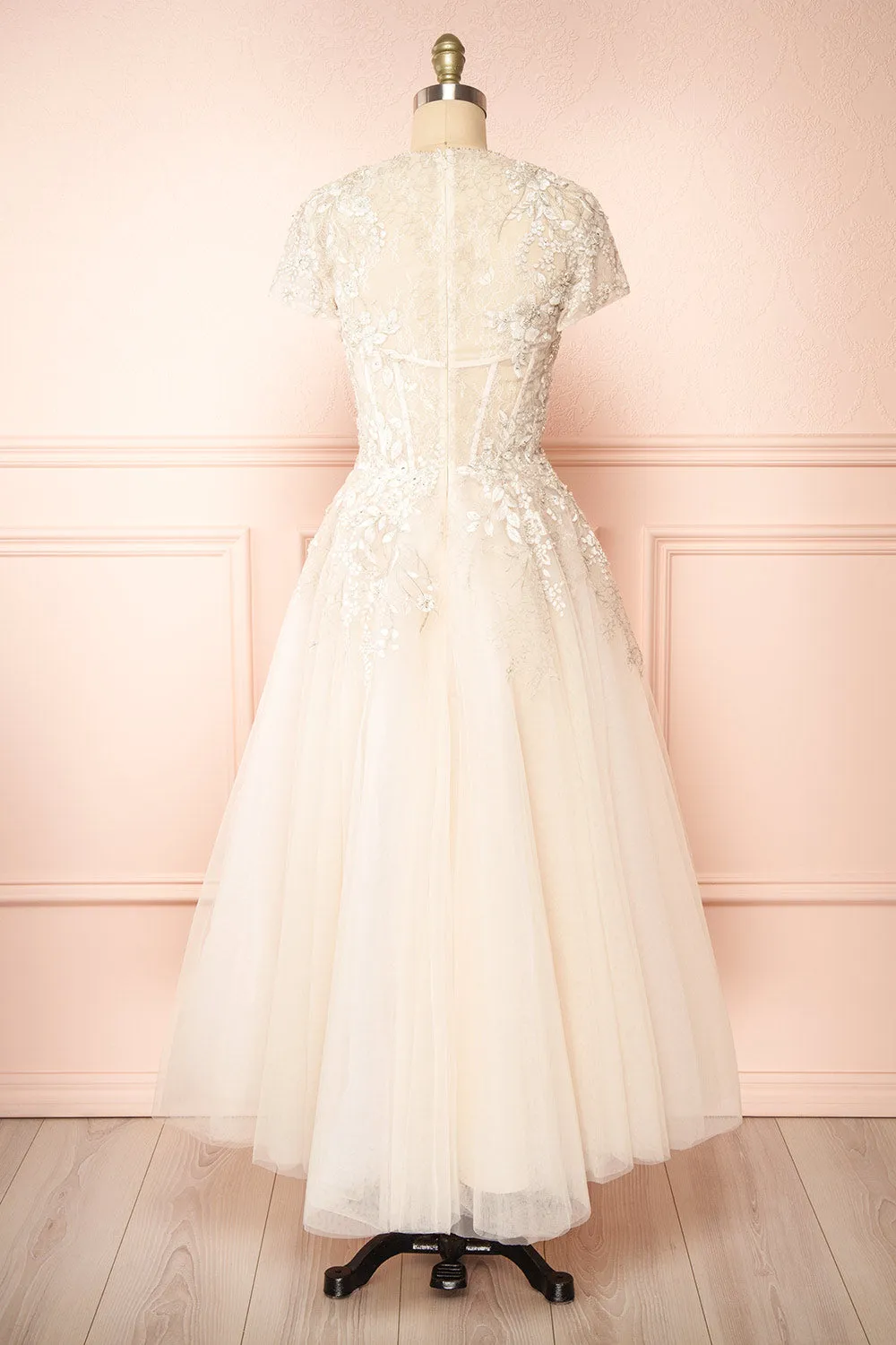 Hagalia | Embroidered Beige Bridal Midi Dress sold by Boutique 1861 product image thumbnail 5