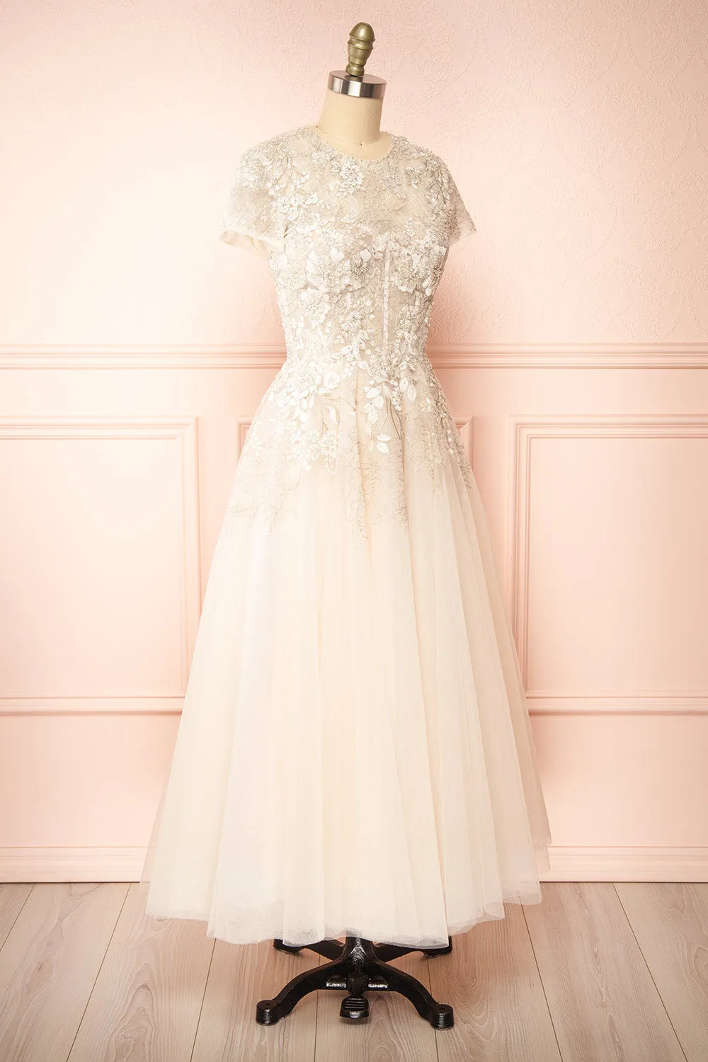 Hagalia | Embroidered Beige Bridal Midi Dress sold by Boutique 1861 product image thumbnail 3