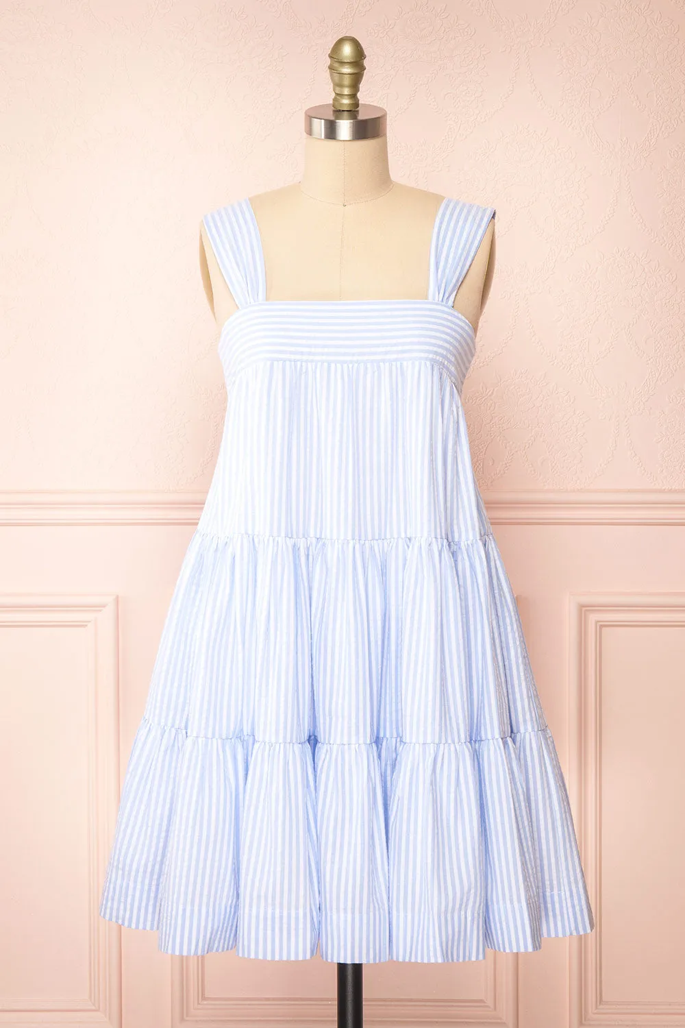 Islah | Blue Striped Short Dress w/ Large Straps sold by Boutique 1861