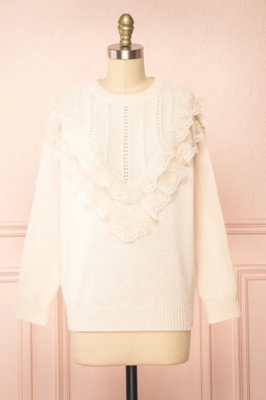 Ingrid | Knit Sweater w/ Ruffled Lace sold by Boutique 1861