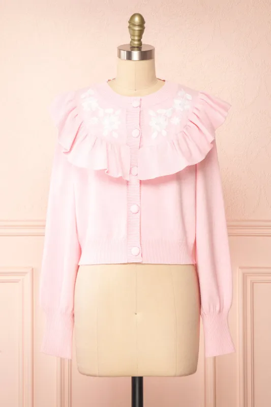 Youjeen | Pink Knit Cardigan w/ Ruffles sold by Boutique 1861