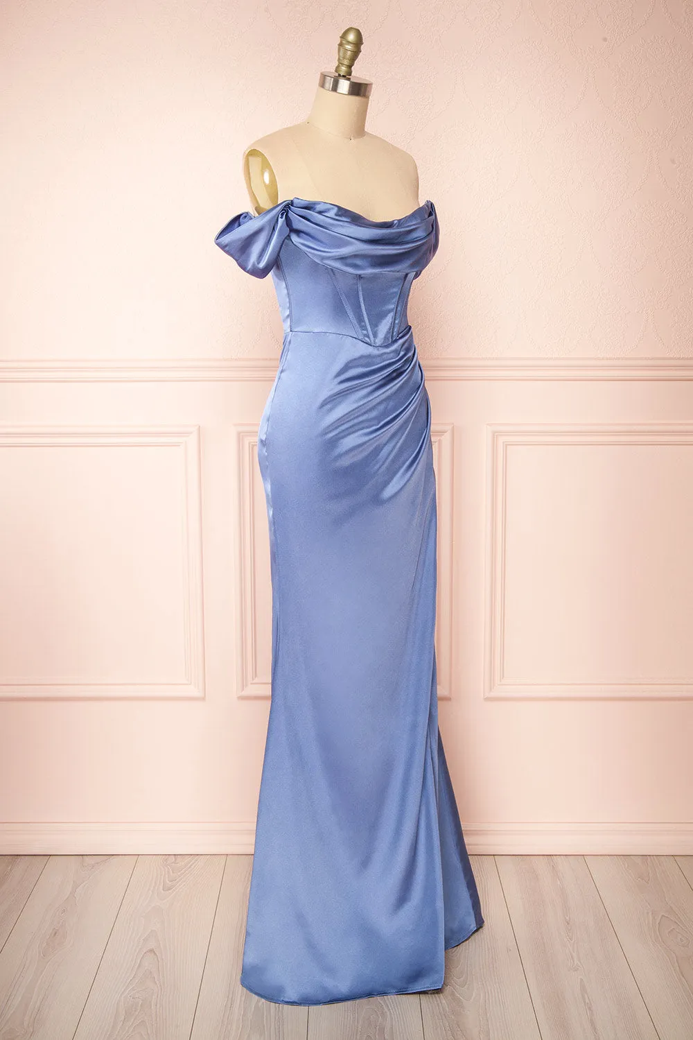 Evolet Blue Grey | Off-Shoulder Corset Maxi Dress sold by Boutique 1861 product image thumbnail 5