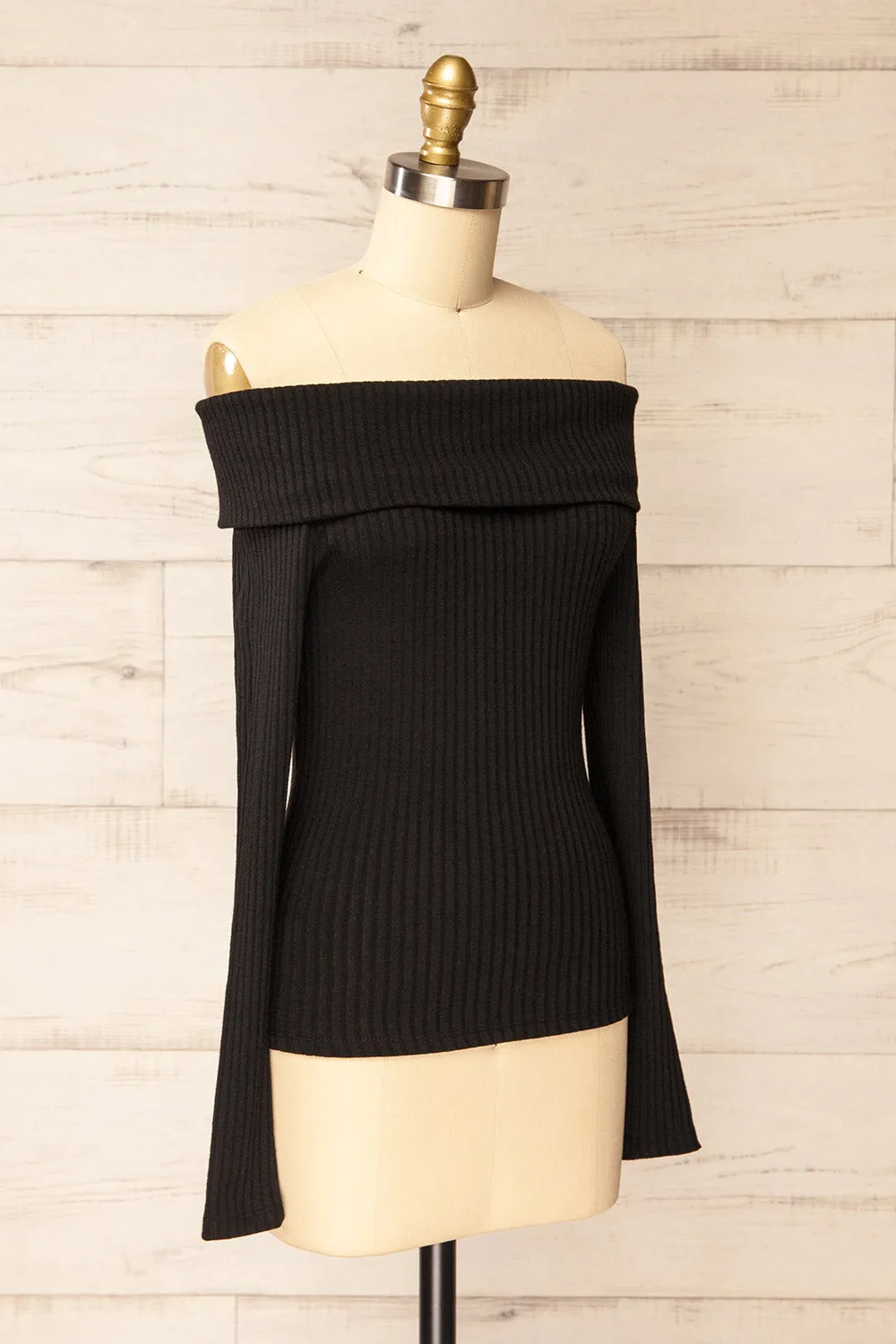 Fairford Black | Off-Shoulder Long Sleeve Knit Top sold by Boutique 1861 product image thumbnail 3