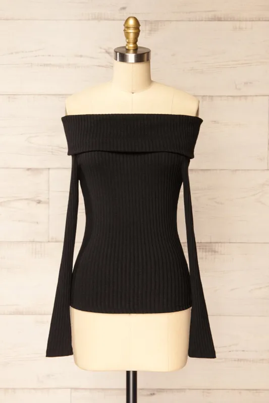 Fairford Black | Off-Shoulder Long Sleeve Knit Top sold by Boutique 1861