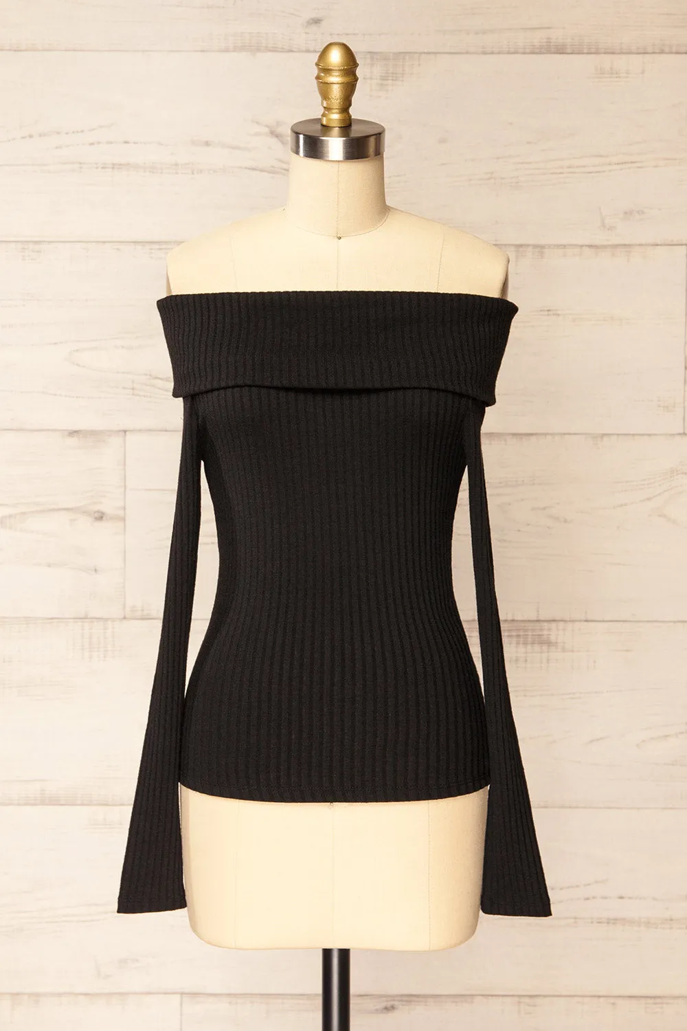 Fairford Black | Off-Shoulder Long Sleeve Knit Top sold by Boutique 1861