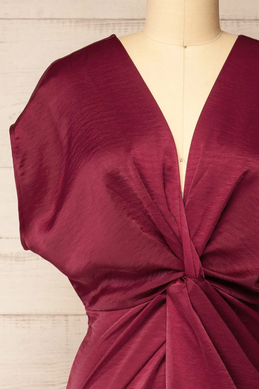 Bossie Burgundy | Long Satin Dress w/ Knot Effect sold by Boutique 1861 product image thumbnail 2