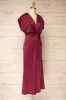 Bossie Burgundy | Long Satin Dress w/ Knot Effect sold by Boutique 1861