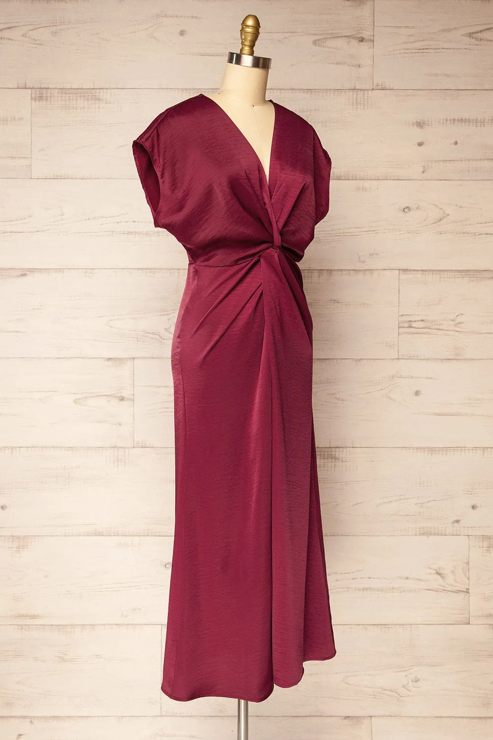 Bossie Burgundy | Long Satin Dress w/ Knot Effect sold by Boutique 1861 product image thumbnail 3