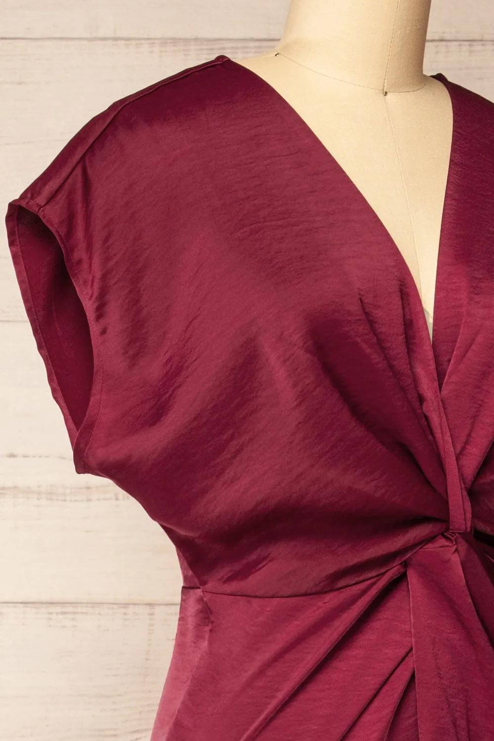 Bossie Burgundy | Long Satin Dress w/ Knot Effect sold by Boutique 1861 product image thumbnail 4