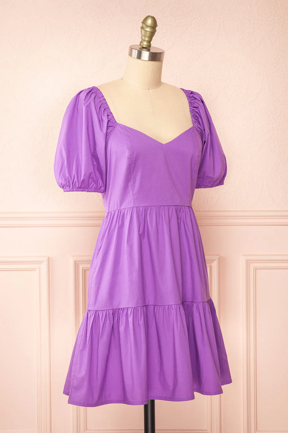 Rochele | Short Tiered Purple Dress w/ Puffy Sleeves sold by Boutique 1861 product image thumbnail 3