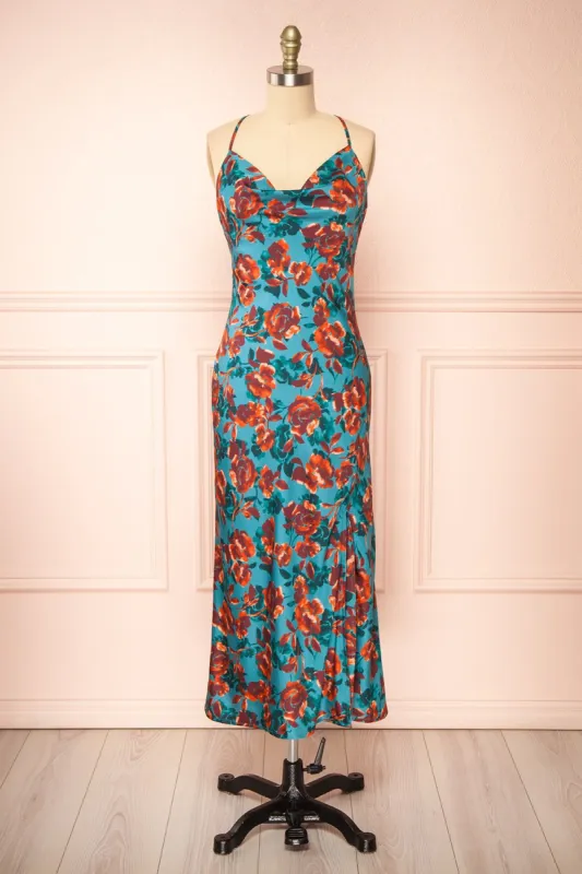Ismeria | Cowl Neck Floral Midi Dress sold by Boutique 1861