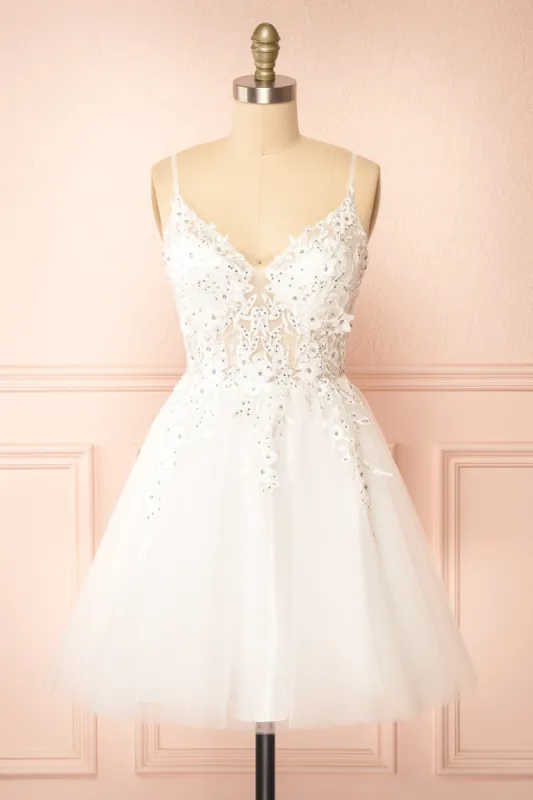 Danna | Short Sparkly White Dress w/ Embroidery sold by Boutique 1861