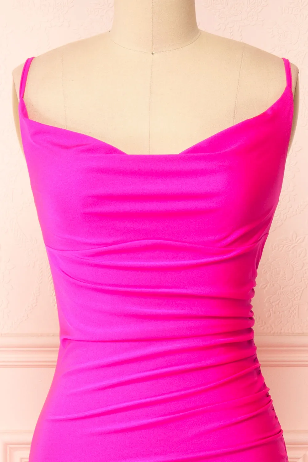 Nixie Fuchsia | Backless Fitted Satin Maxi Dress sold by Boutique 1861 product image thumbnail 2