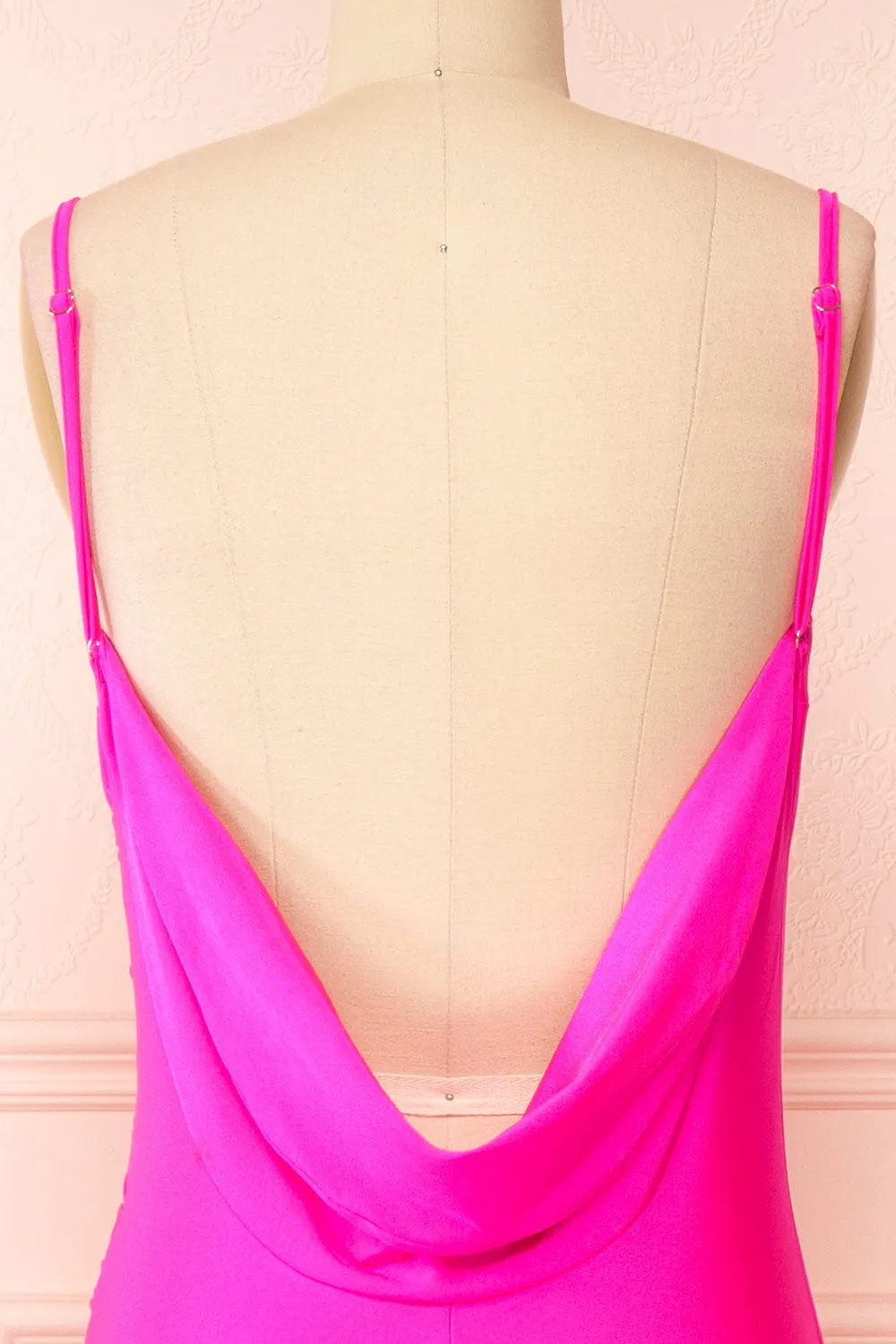 Nixie Fuchsia | Backless Fitted Satin Maxi Dress sold by Boutique 1861 product image thumbnail 4