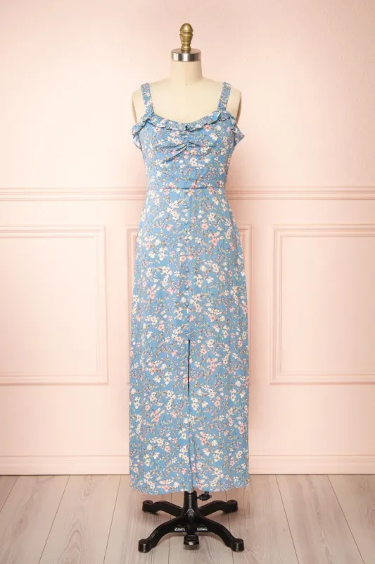 Chrona Blue | Floral Midi Dress w/ Large Straps sold by Boutique 1861